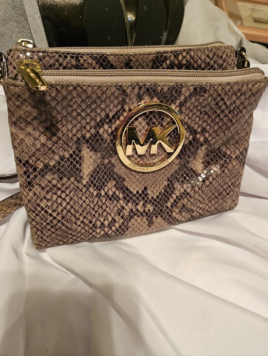 Michael Kors Handbags - Michael Kors Snakeskin Python Print Leather Crossbody Bag Triple Zip Fulton Gold